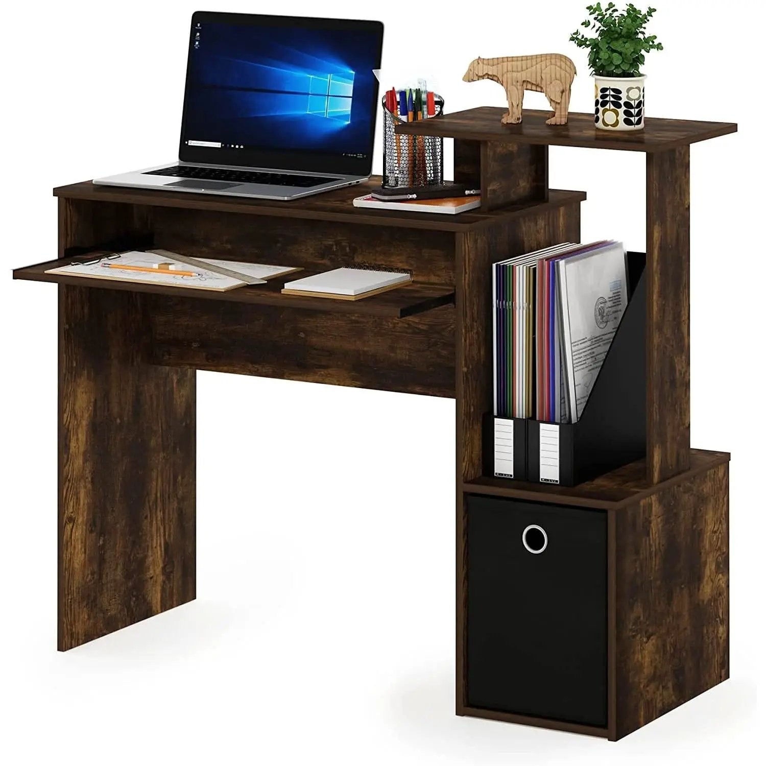 Amber Pine Black Econ Writing Desk With Keyboard Tray from PriceLows™