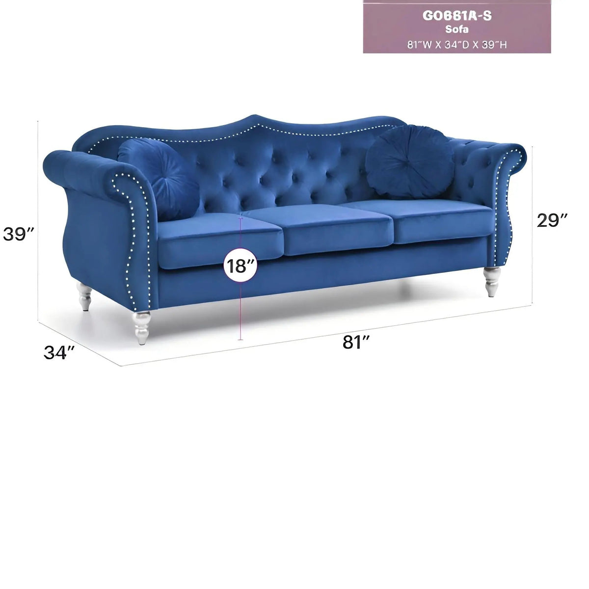 Hollywood Sofa | Updated Glam Design | Hand-Applied Nailhead Trim | Pocketed Coil Cushions
