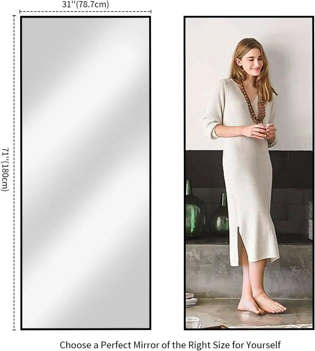71x31 Inch Black Floor Mirror Full Length Standing