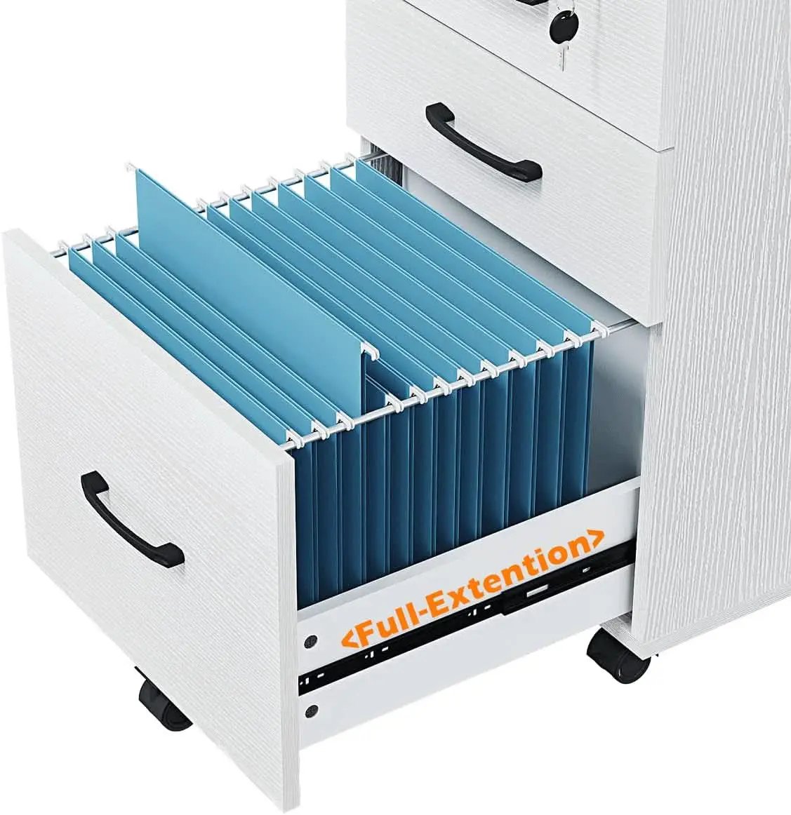 Three Drawer White Wood Mobile File Cabinet Under Desk Storage For Home Office Organization from PriceLows™