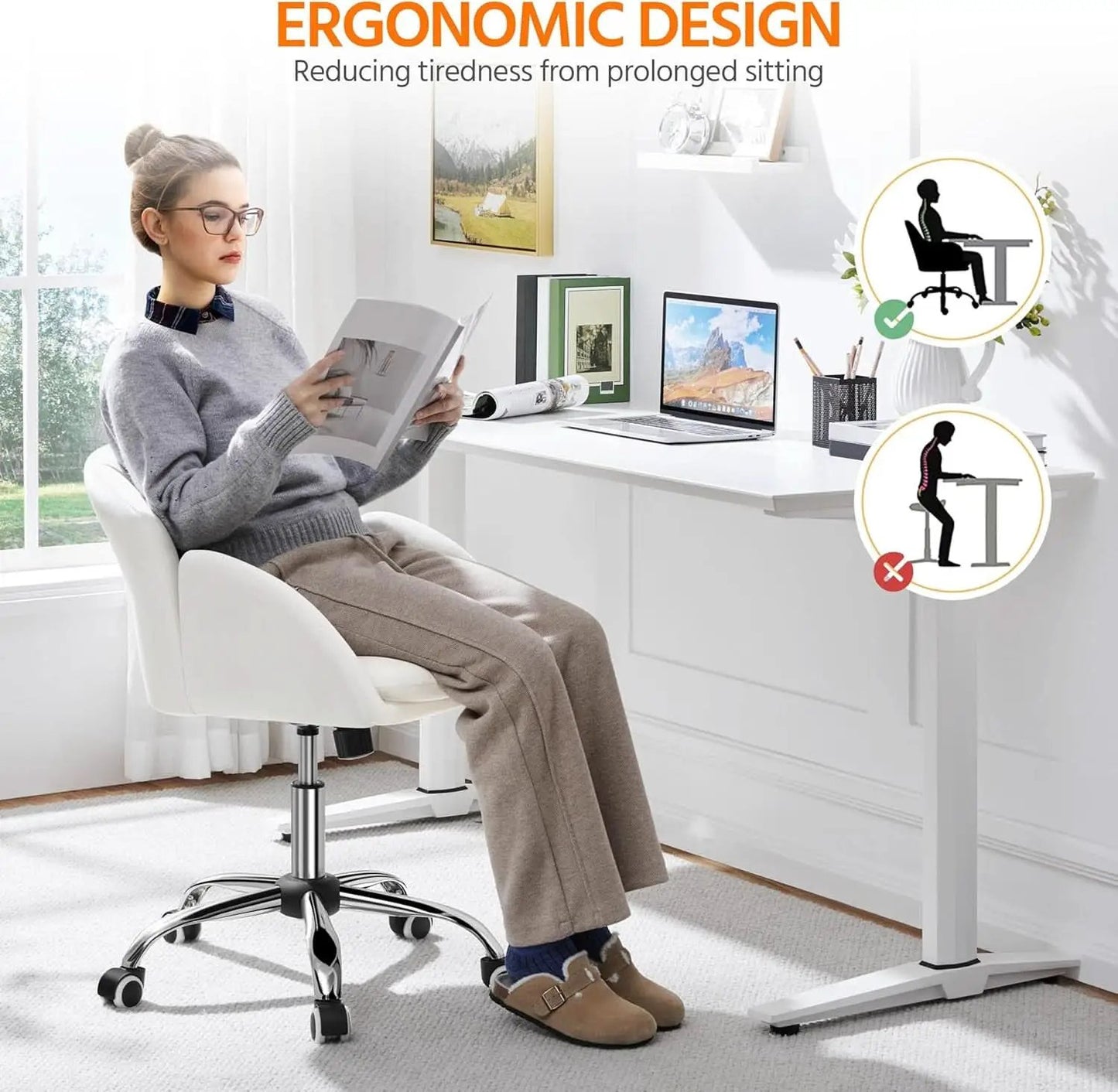 White Petal Desk Chair Faux Leather Swivel Office Chair from PriceLows™