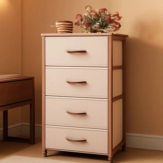4 Drawer Pink Rose Gold Fabric Dresser With Wood Top from PriceLows™