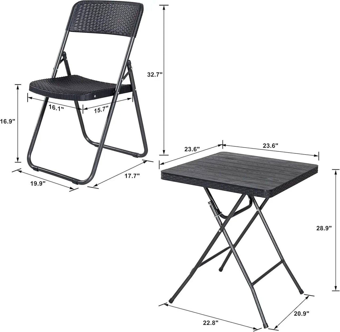 Three Piece Folding Patio Bistro Set All Weather Black For Balcony Porch And Backyard Outdoor Furniture from PriceLows™