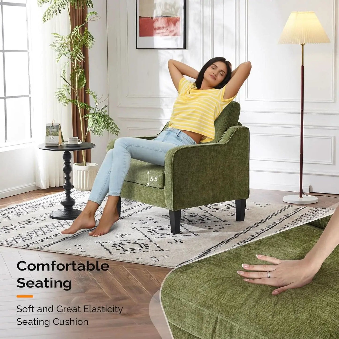 Olive Green Upholstered Accent Chair Midcentury Comfort from PriceLows™