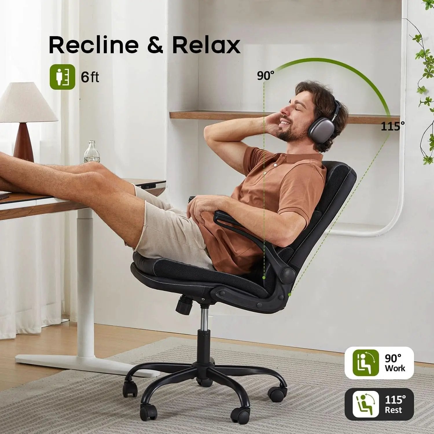 Bonded Leather Office Chair With Flip Up Arms Black from PriceLows™