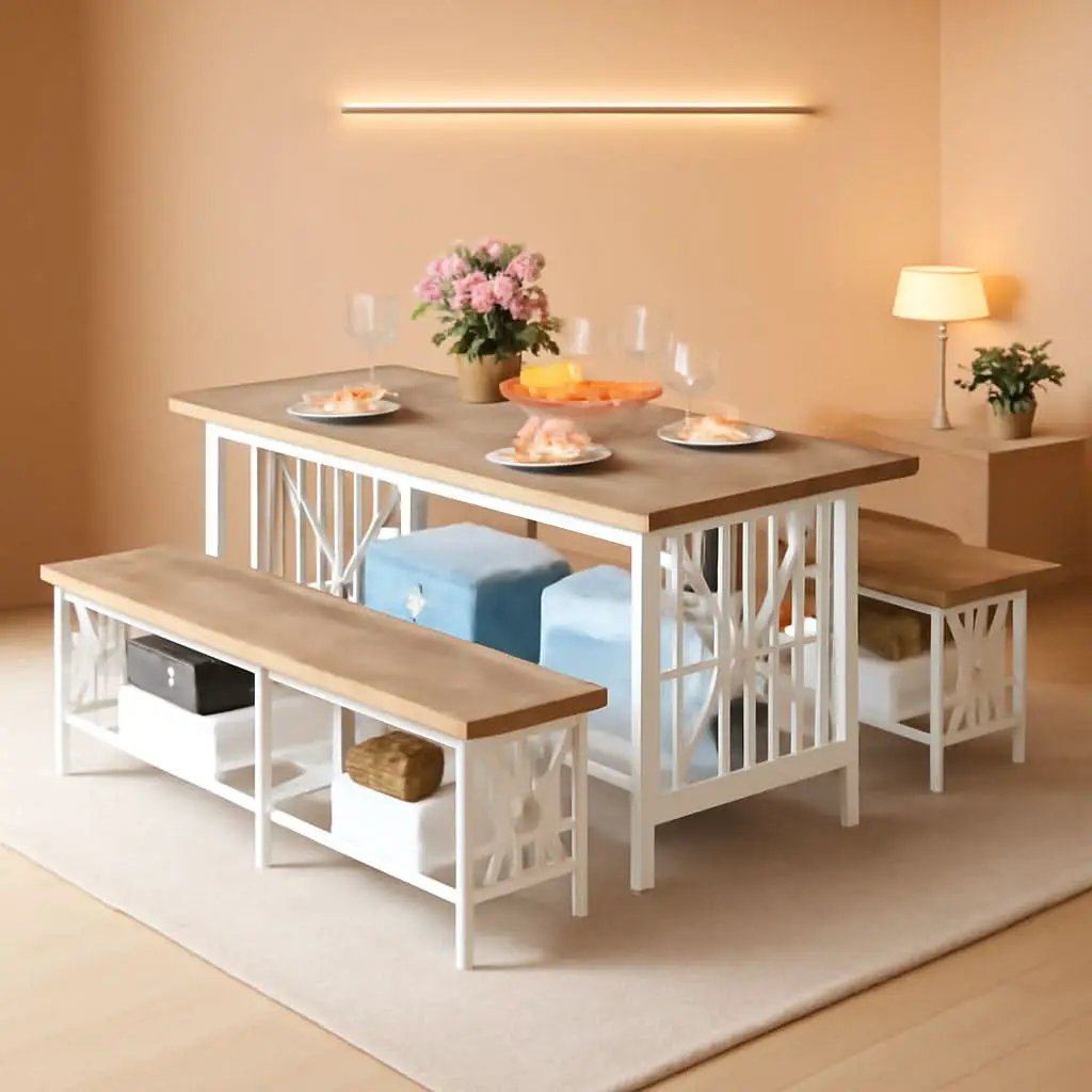 Sixty Three Inch Washed Grey Industrial Style Storage Dining Table from PriceLows™