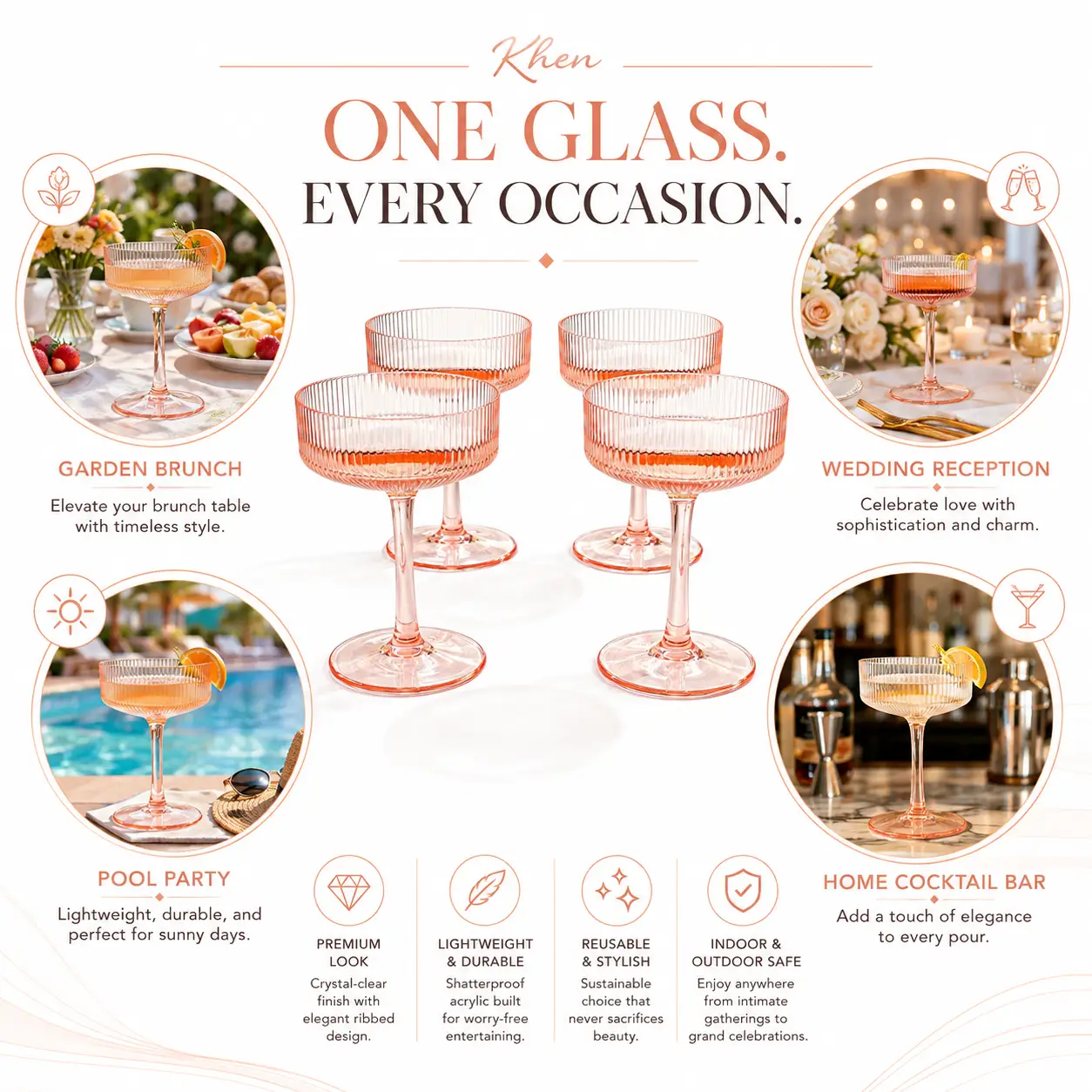 Madrid Acrylic Champagne Coupe Cocktail Glassware, Set of 4