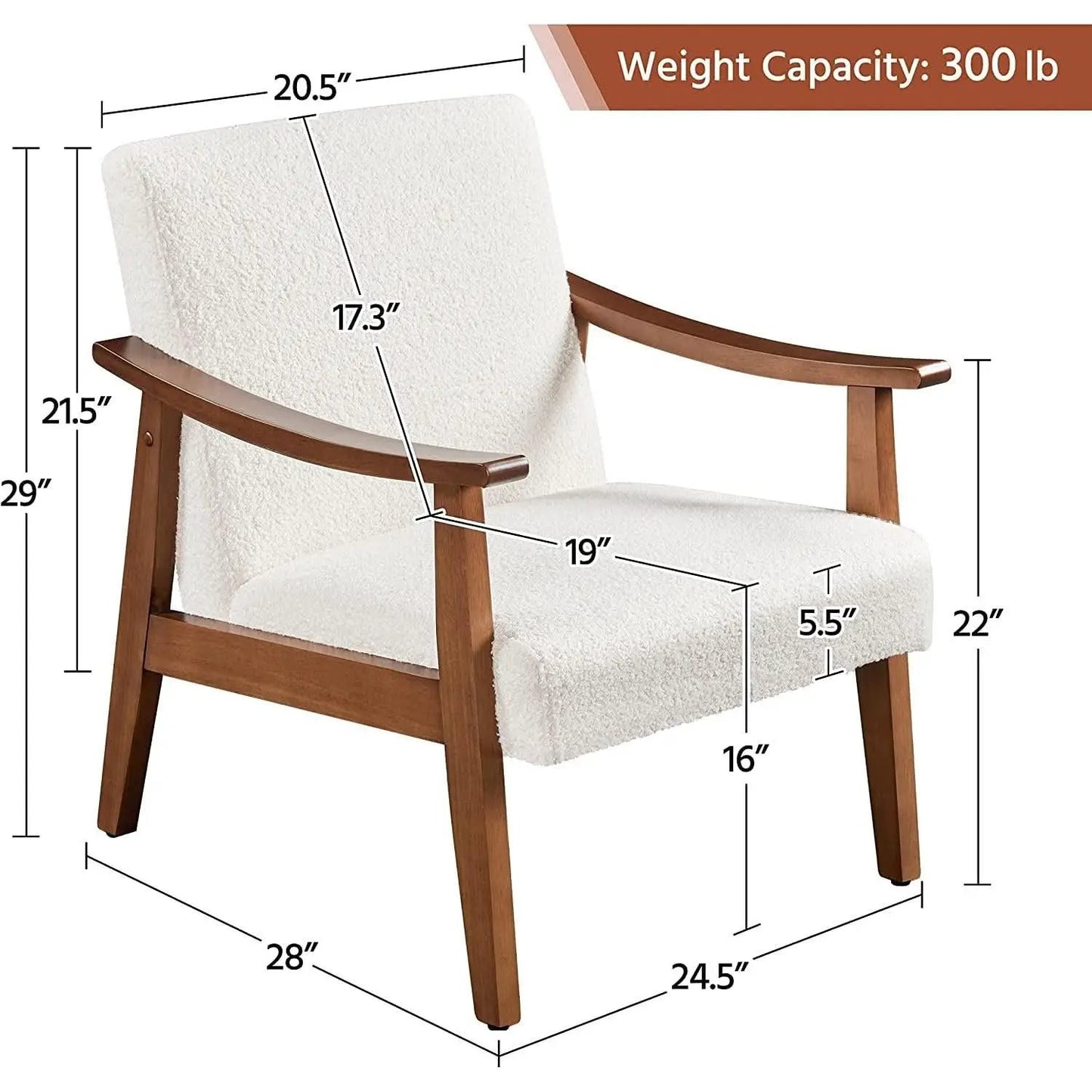 Mid Century Ivory Accent Chair With Wood Legs Boucle Upholstery from PriceLows™
