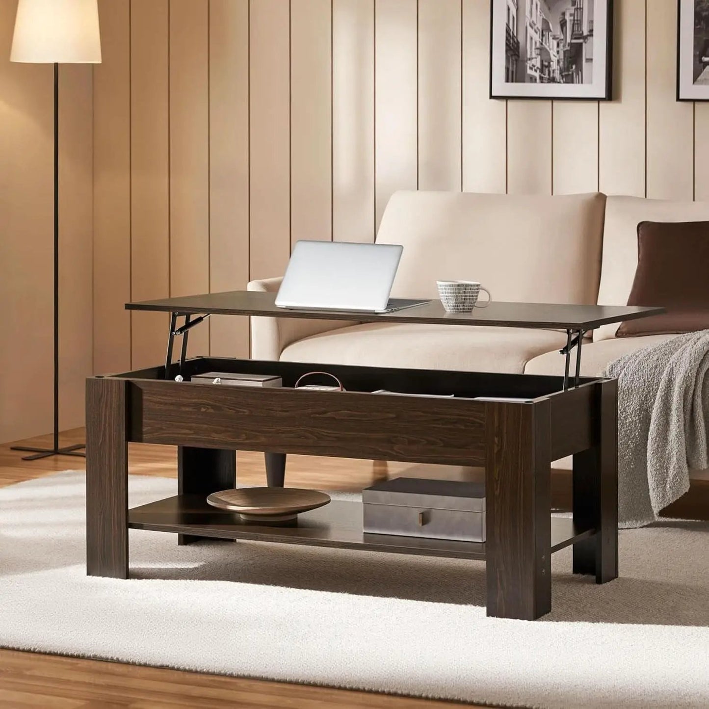 Espresso Lift Top Coffee Table With Hidden Compartment from PriceLows™