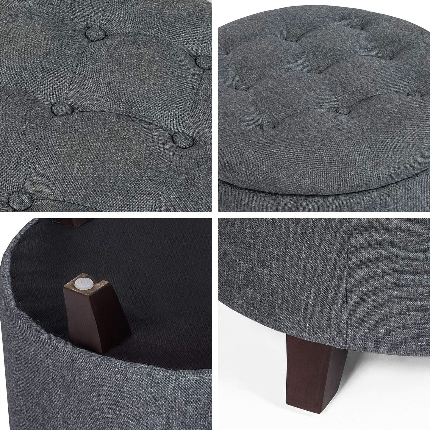 Gray Fabric Round Storage Ottoman With Button Tufting from PriceLows™