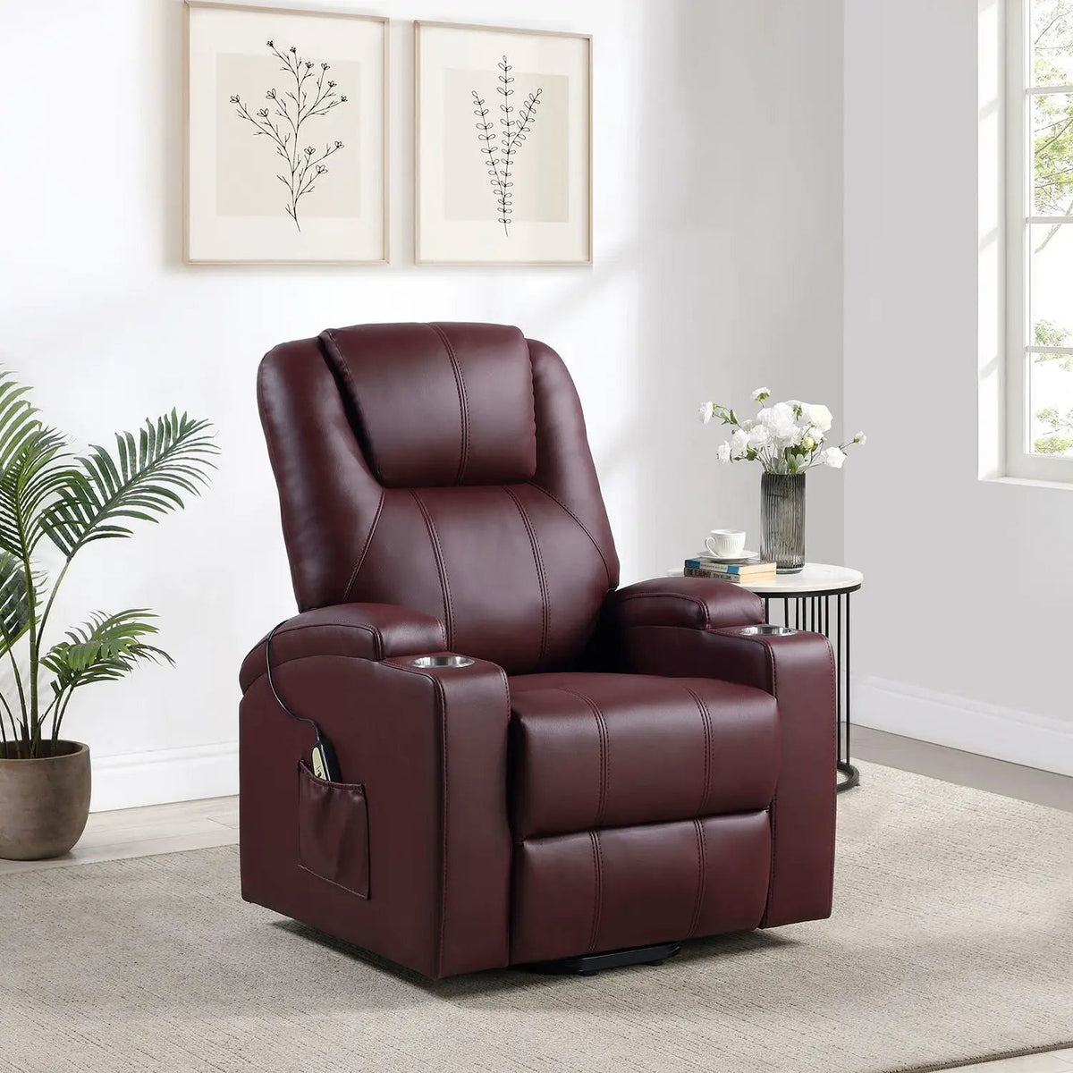 Macklin Power Lift Massage Recliner | Heat And Massage | Dual Cupholders | Smooth Upholstery