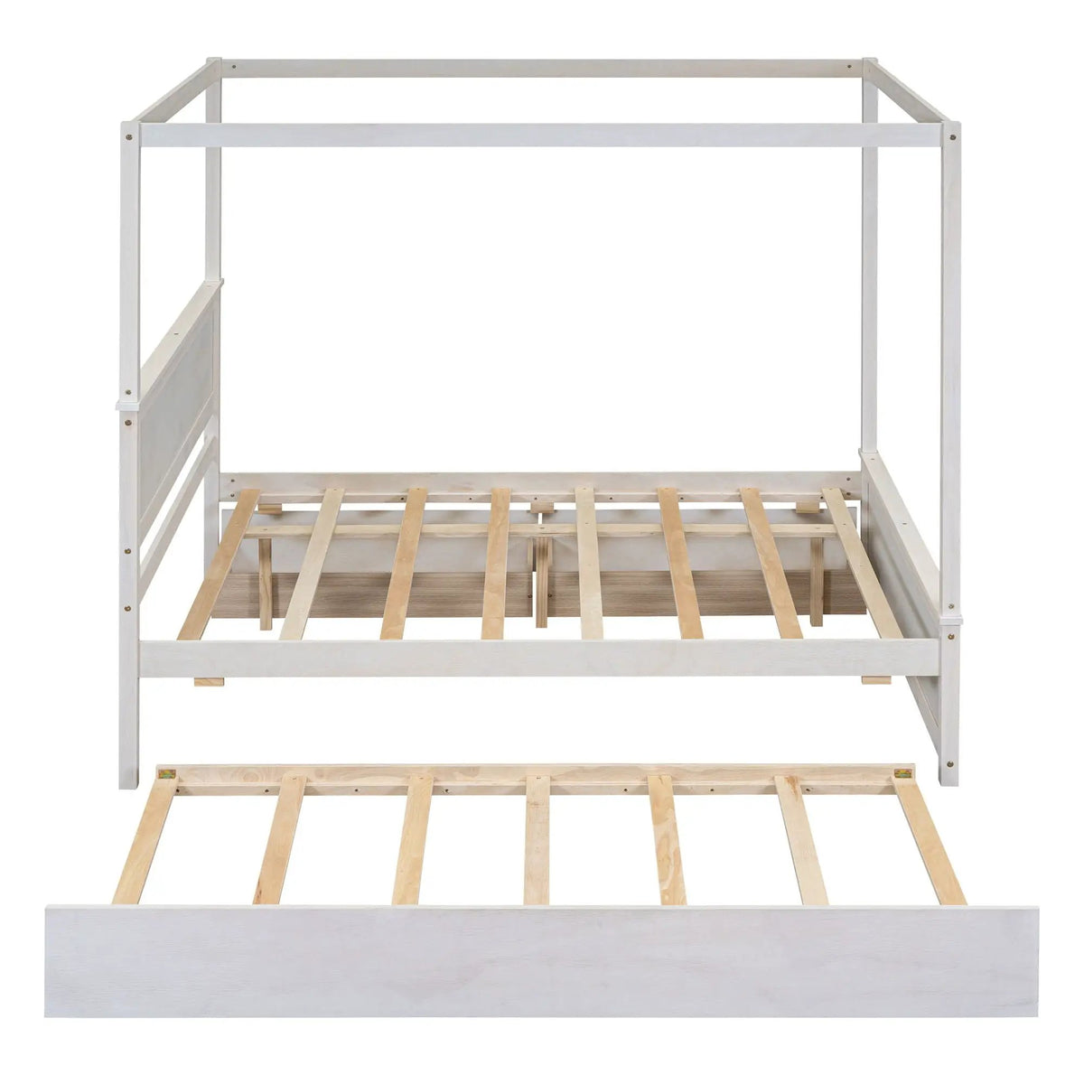 Canopy Platform Bed | Wooden Frame | Built-In Drawers | Brushed-Effect Finish