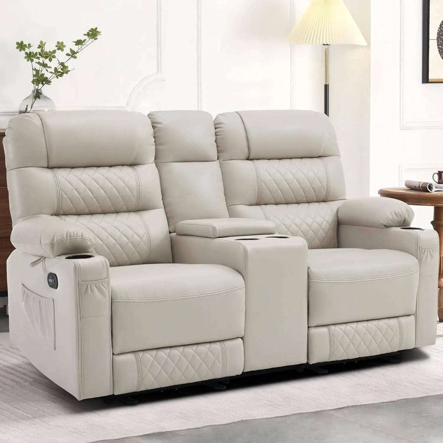 Power Recliner Loveseat With Console And Heat Vibration USB Light Grey from PriceLows™