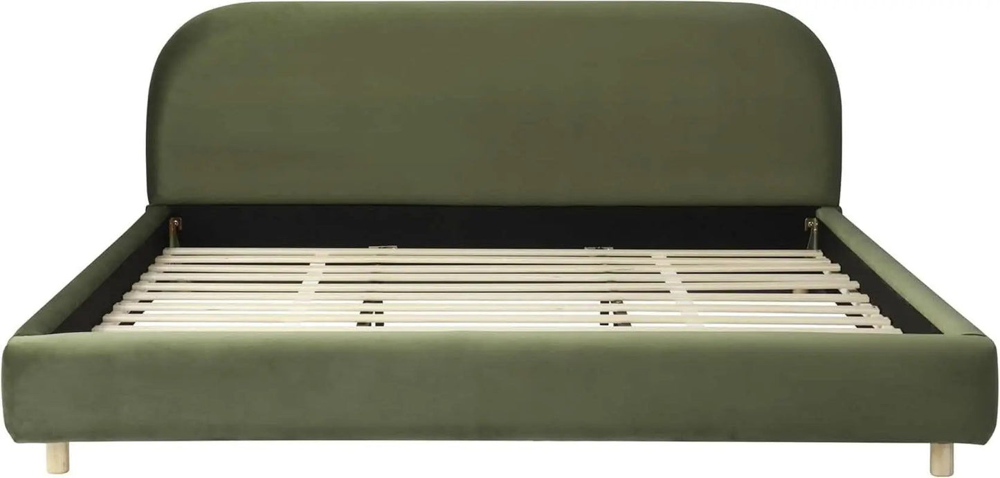 King Size Olive Green Boucle Upholstered Platform Bed from PriceLows™