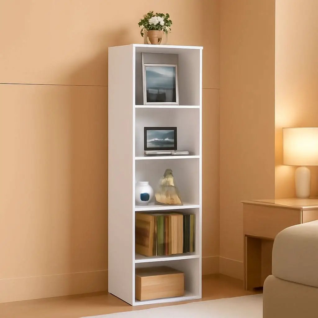 Slim Engineered Wood Bookcase With Storage For Living Room from PriceLows™