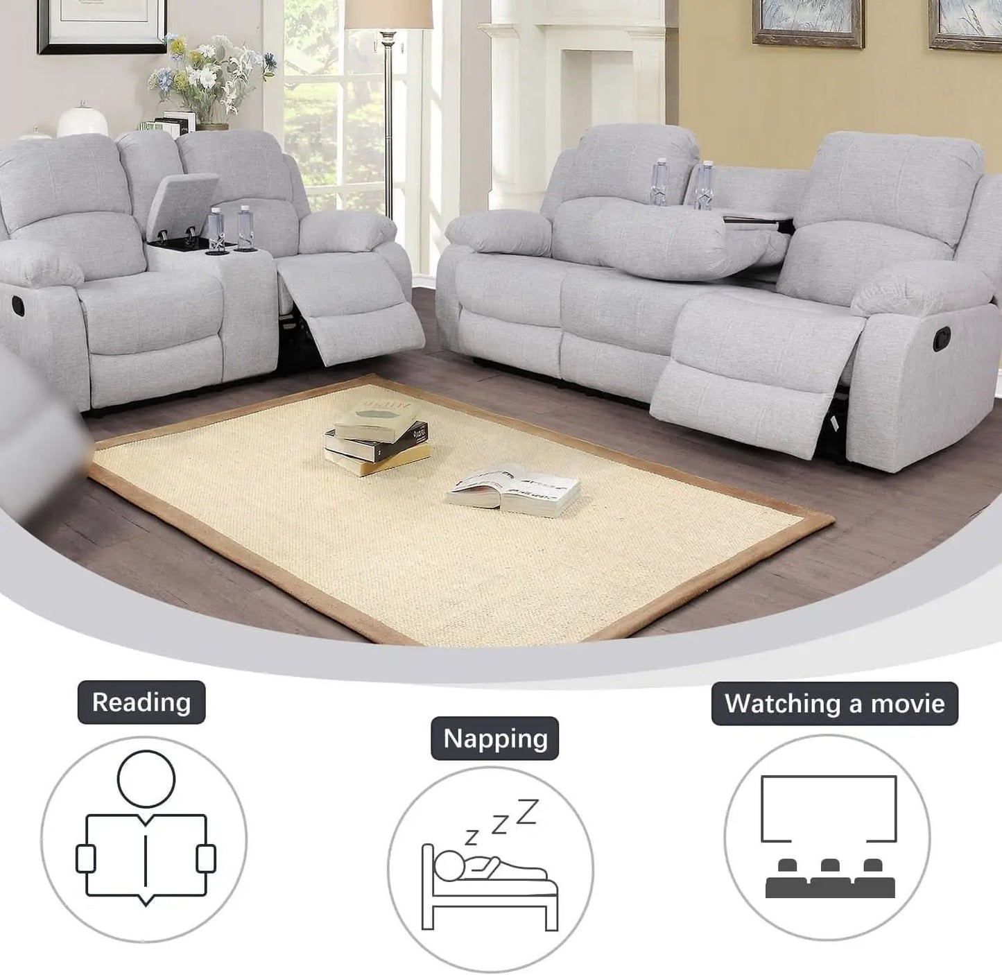 Grey Microfiber Reclining Sofa And Loveseat Set For Living Room from PriceLows™
