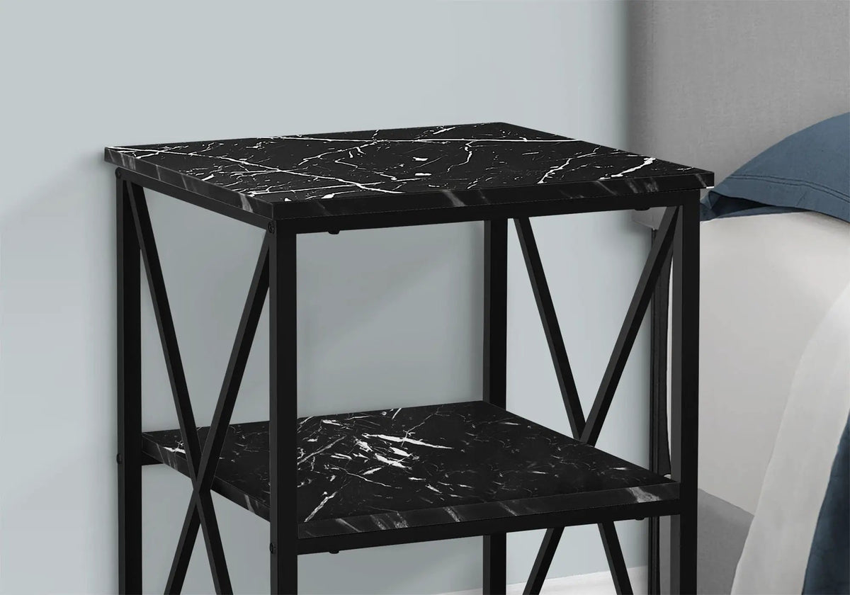 3-Tier Accent Table | Marble Look | Square Tabletop | Contemporary Side Table