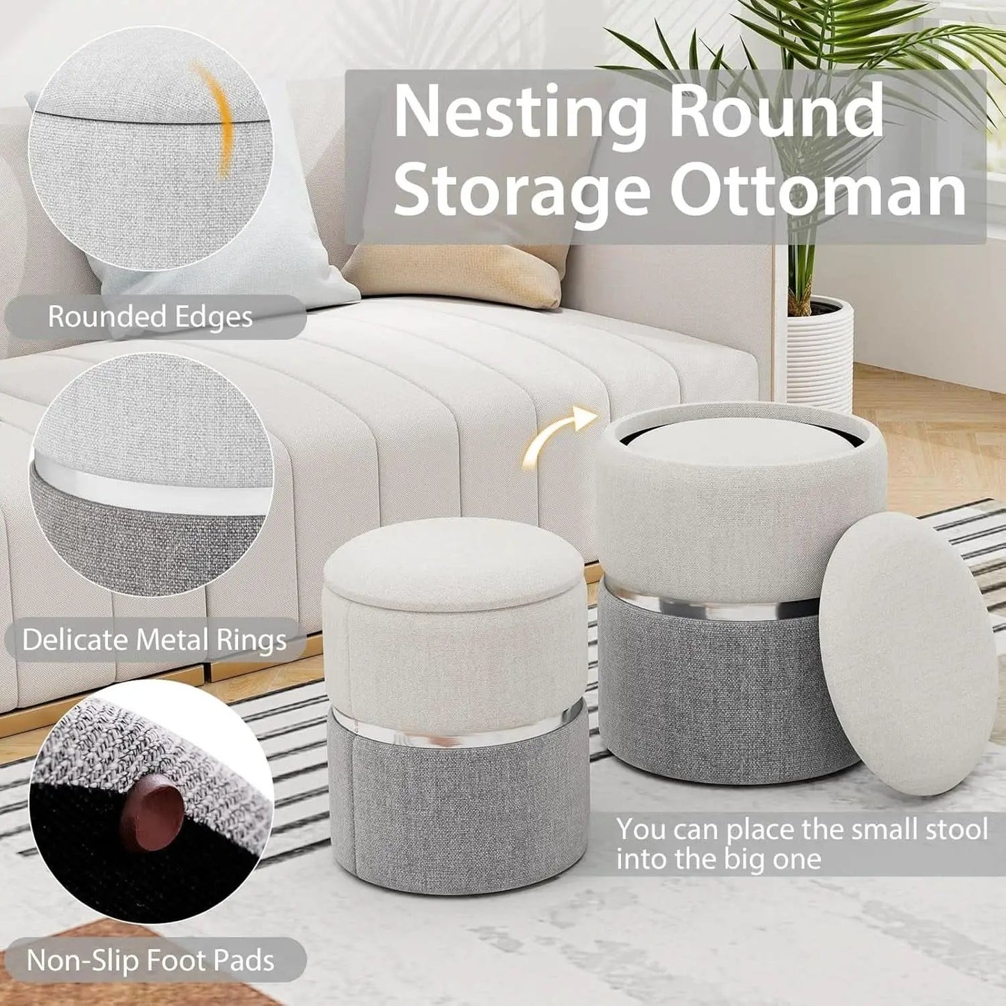 Gray Nesting Storage Ottomans With Hidden Capacity from PriceLows™