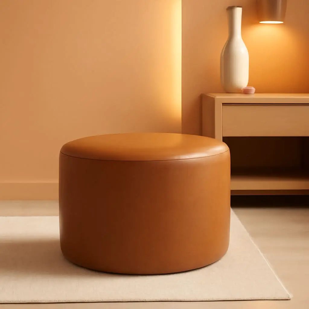 19-Inch Round Caramel Faux Leather Ottoman Footrest from PriceLows™