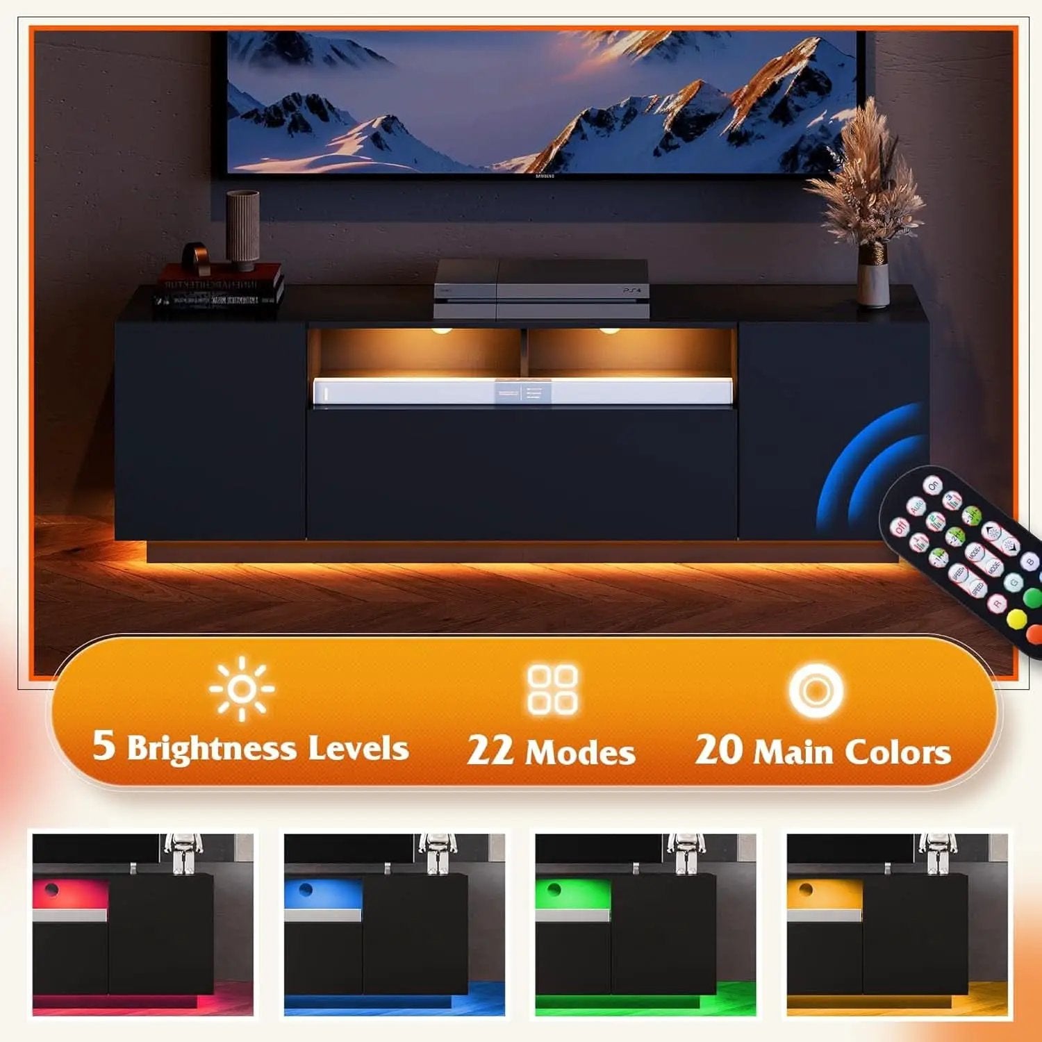 Black 58-Inch TV Console For Living Room Entertainment from PriceLows™