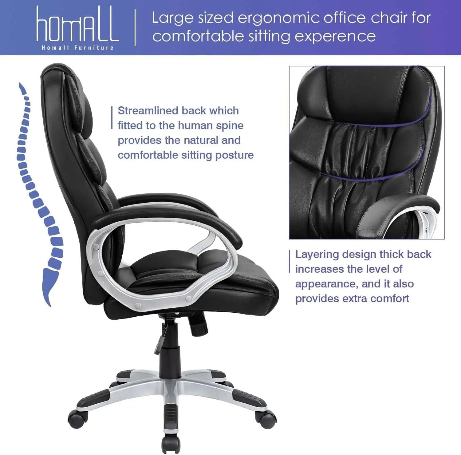 Black PU Leather Office Chair With Adjustable Height And Lumbar Support from PriceLows™