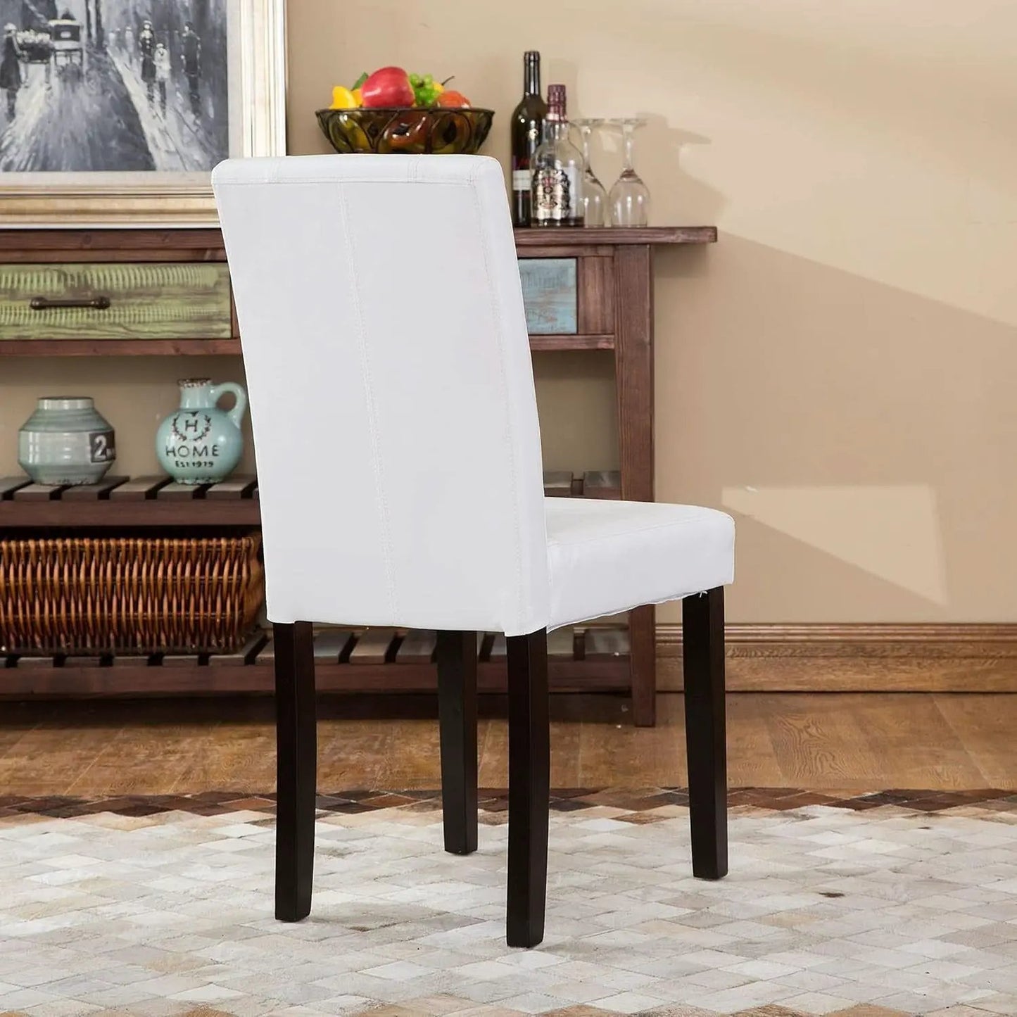 Off White Leatherette Padded Parson Chair Set of 2 from PriceLows™