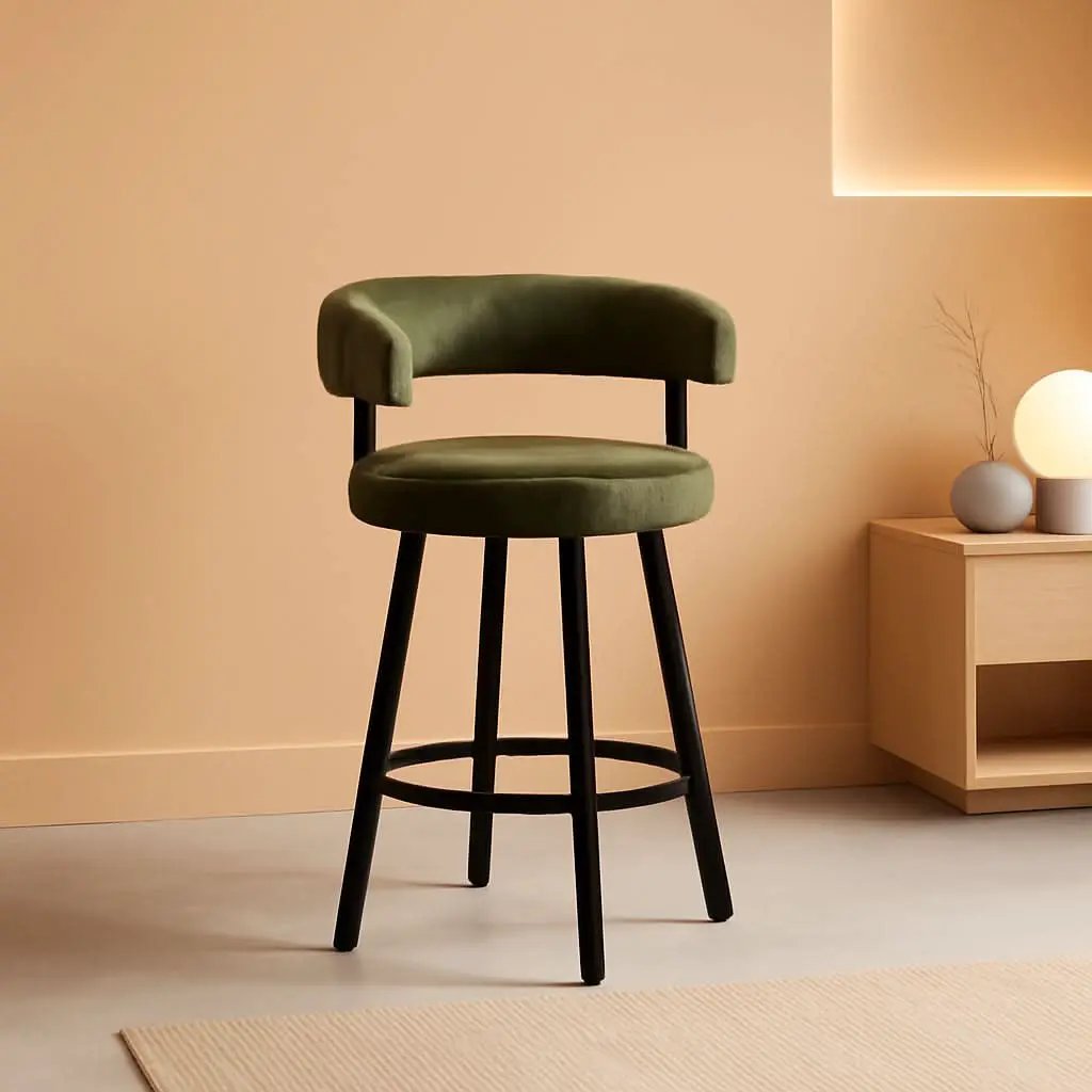 Green Leather Counter Height Bar Stools Set Of 4 With Backs 25 Inch from PriceLows™