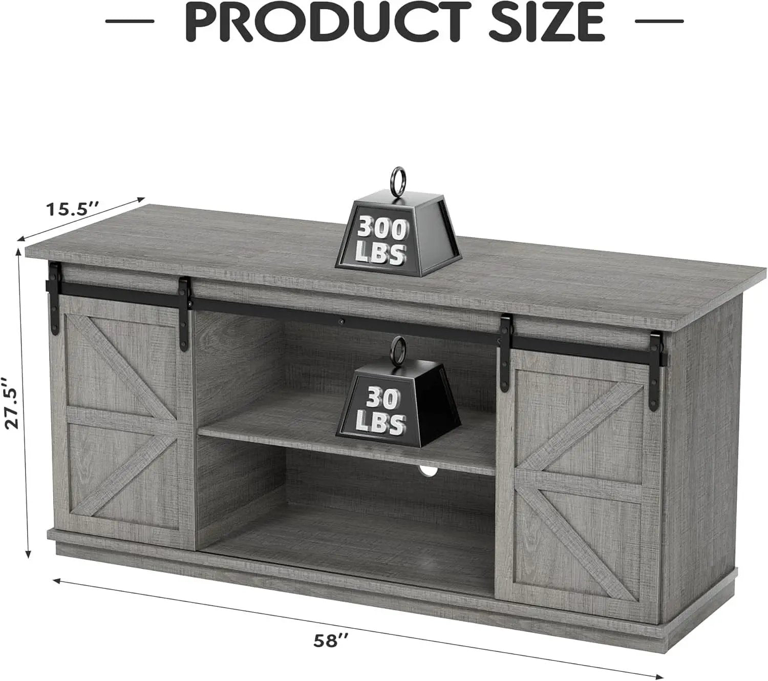 65 Inch TV Stand With Sliding Barn Doors Media Console from PriceLows™