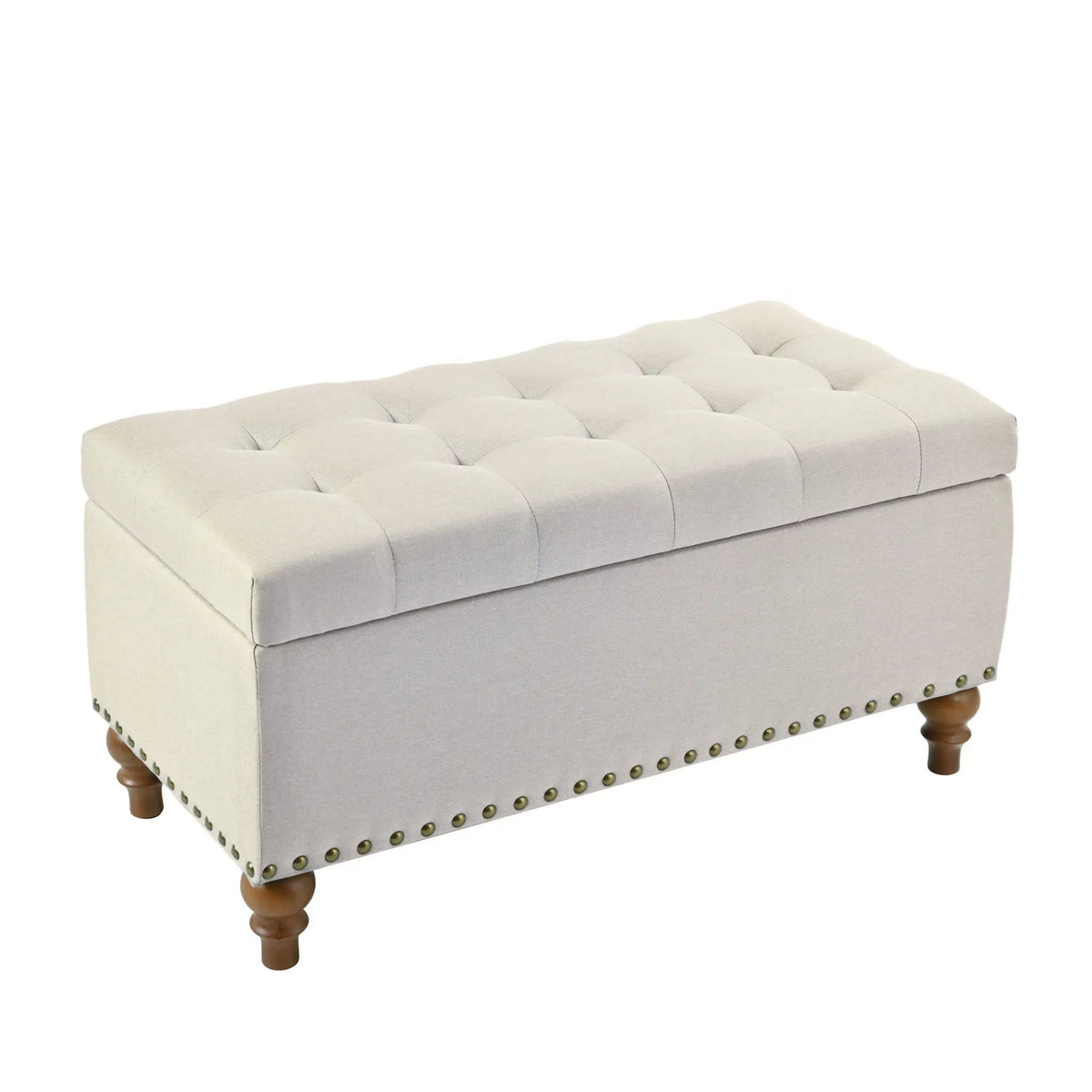Upholstered Ottoman With Storage And Rivet Trim | 2 Pieces | Solid Wood | Living Room