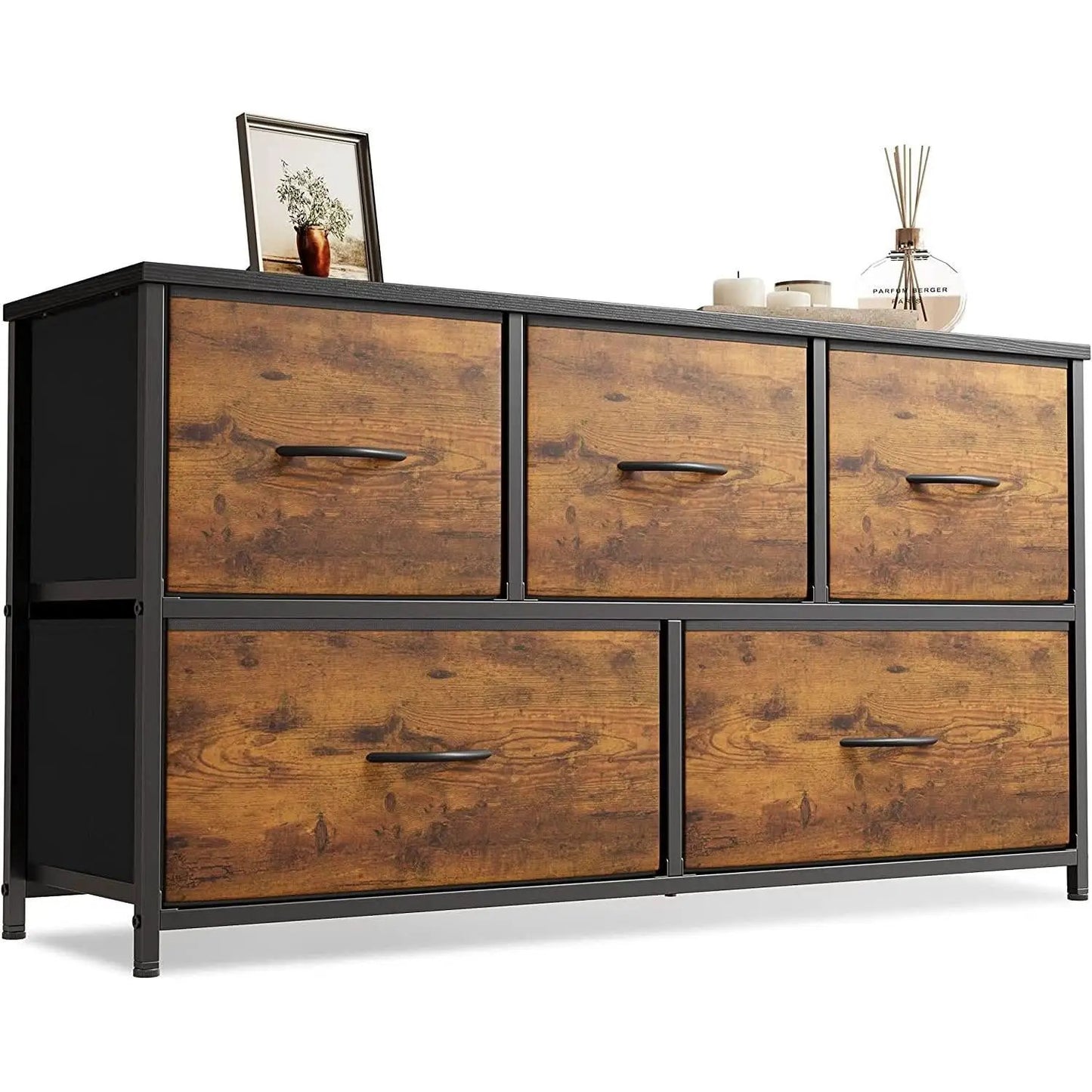 Rustic Wood 5 Drawer Dresser For Bedroom Storage Cabinet from PriceLows™