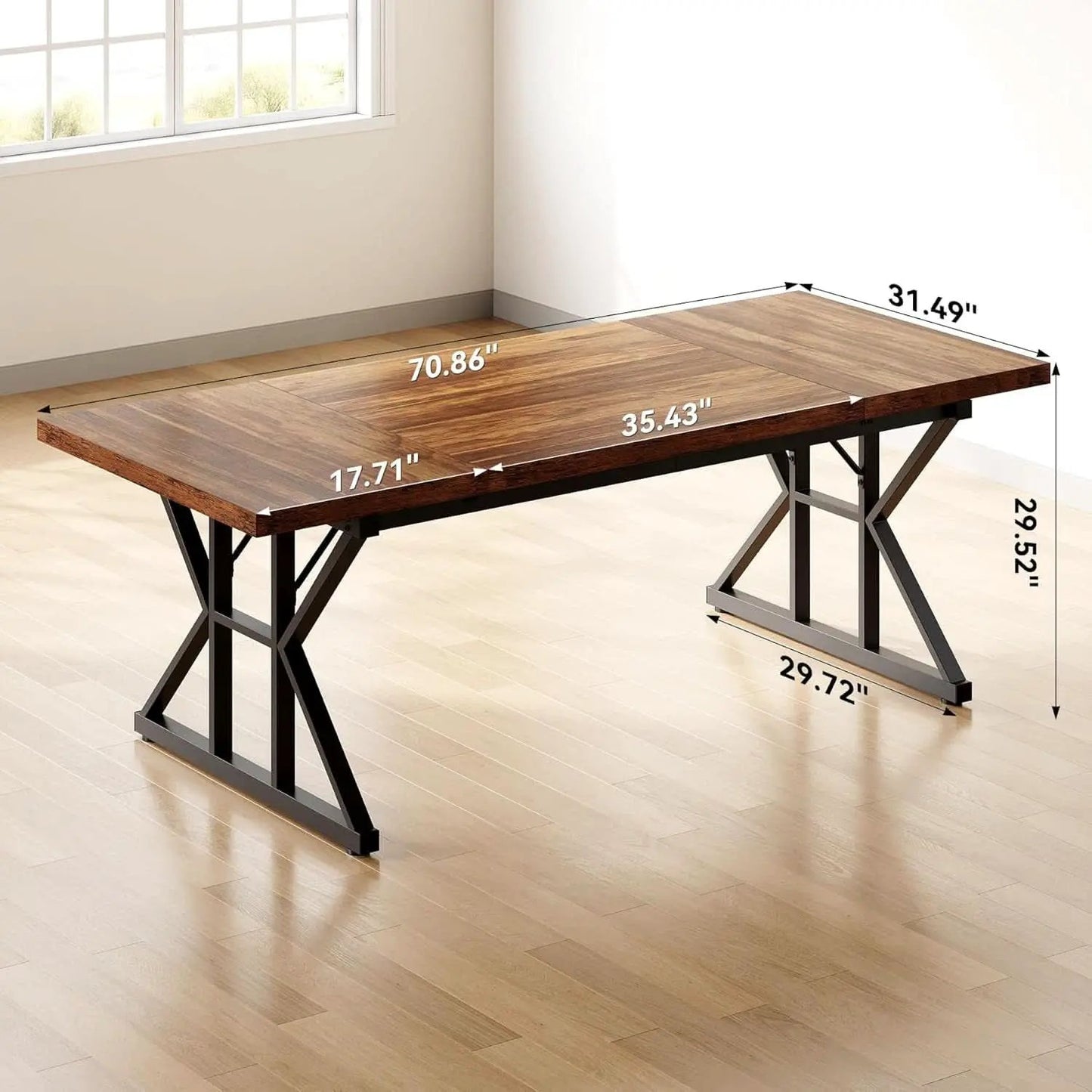 70.8 Inch Modern Executive Desk Brown Black Wood Office from PriceLows™