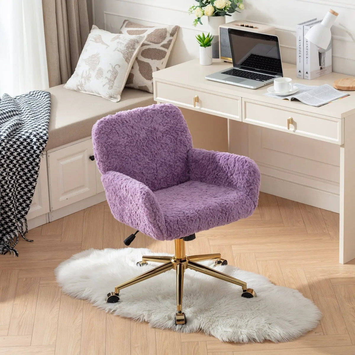 Office Chair | Adjustable Height | Reclining Faux Fur Seat | Large