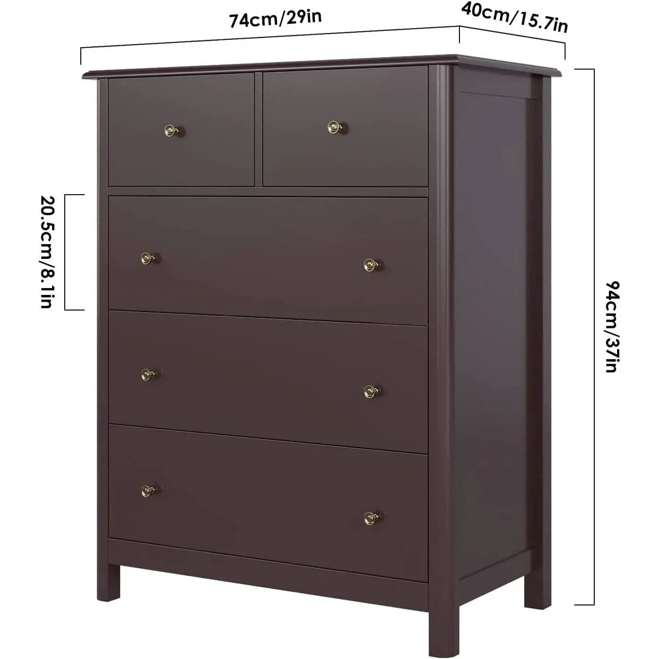 Dark Brown Modern 5 Drawer Chest of Drawers for Bedroom from PriceLows™