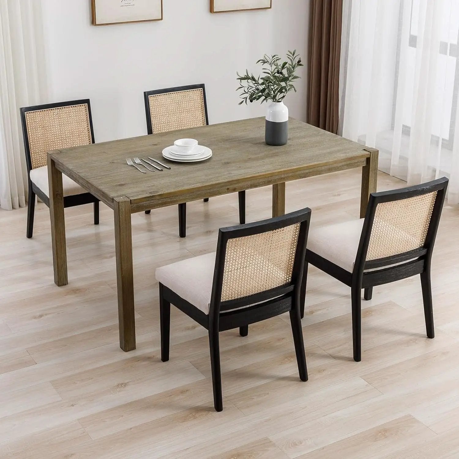 Rattan Dining Chairs Set Of Six Two Tone Black Cream Finish from PriceLows™
