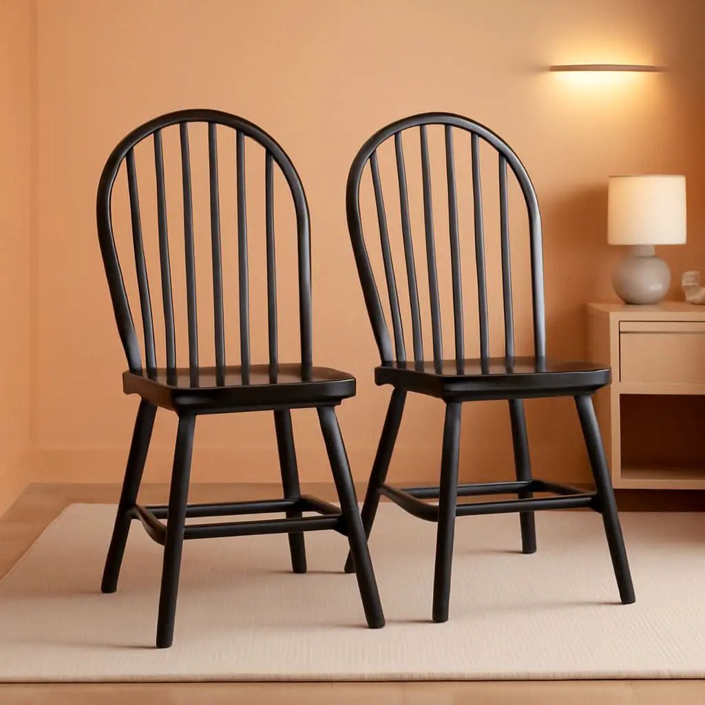 Windsor Dining Chair Set Solid Wood Black Finish 2 Pack from PriceLows™