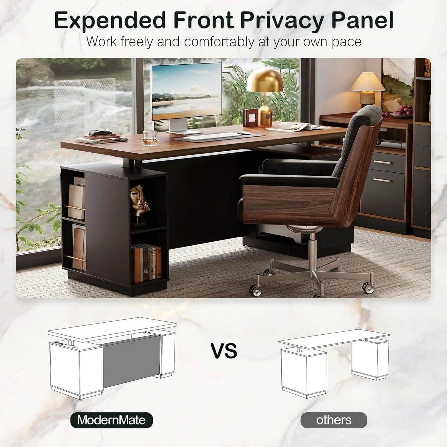 Walnut Seventy OneInch Height Adjustable Standing Desk Cabinets from PriceLows™