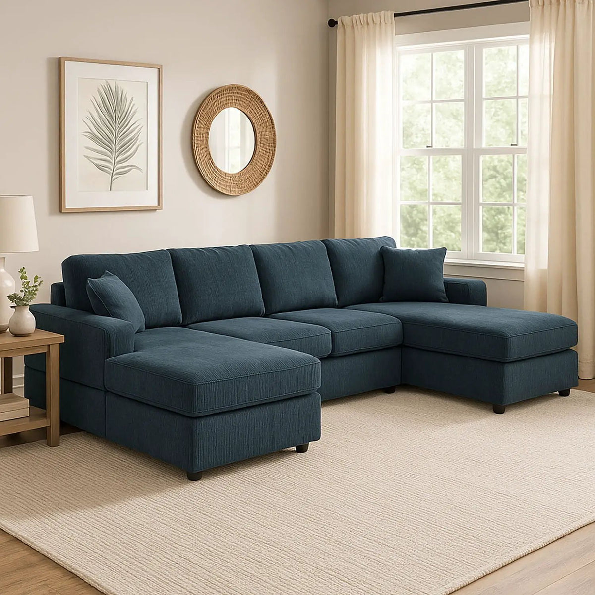 3 Piece Double Chaise Sectional Sofa | Seating For Four | Engineered Wood Frame | 120 Inch Width