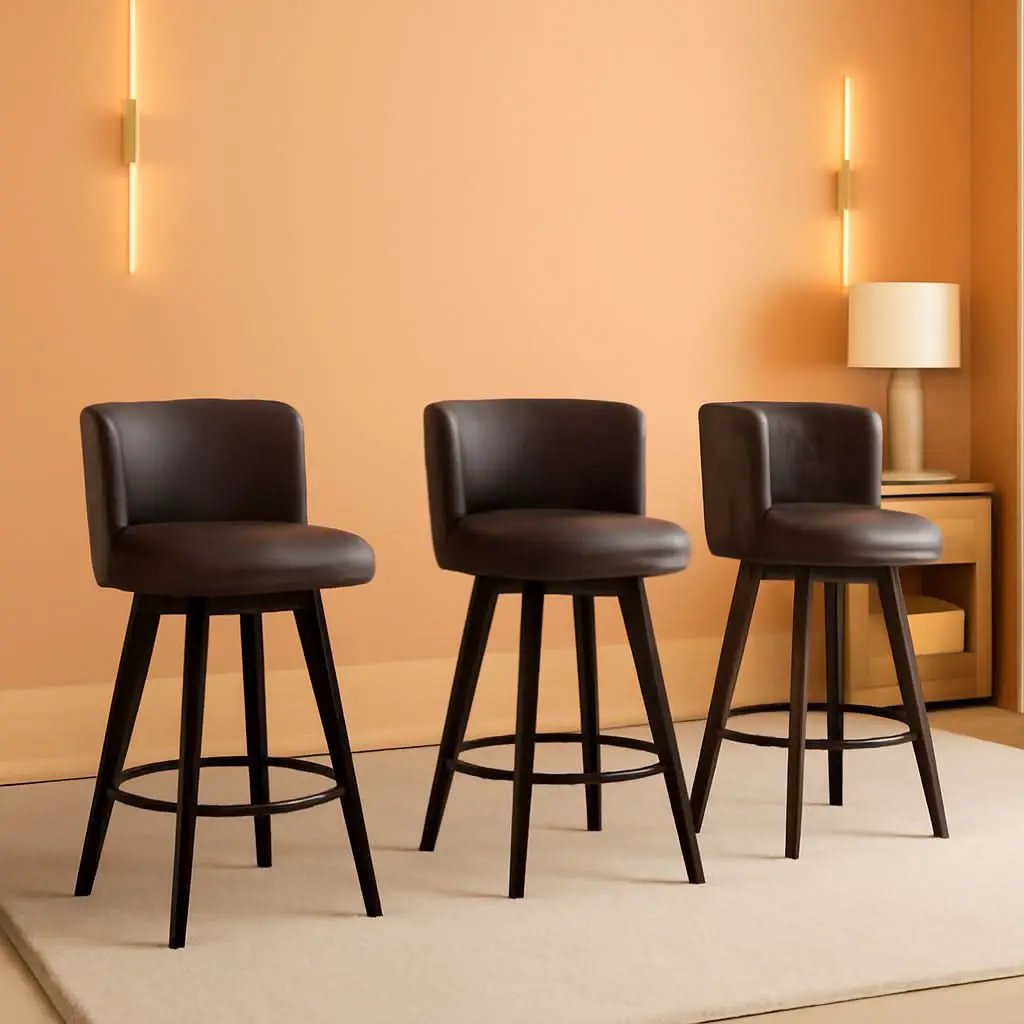 Swivel Bar Stools Set Of 3 Brown Counter Height 27.5in from PriceLows™
