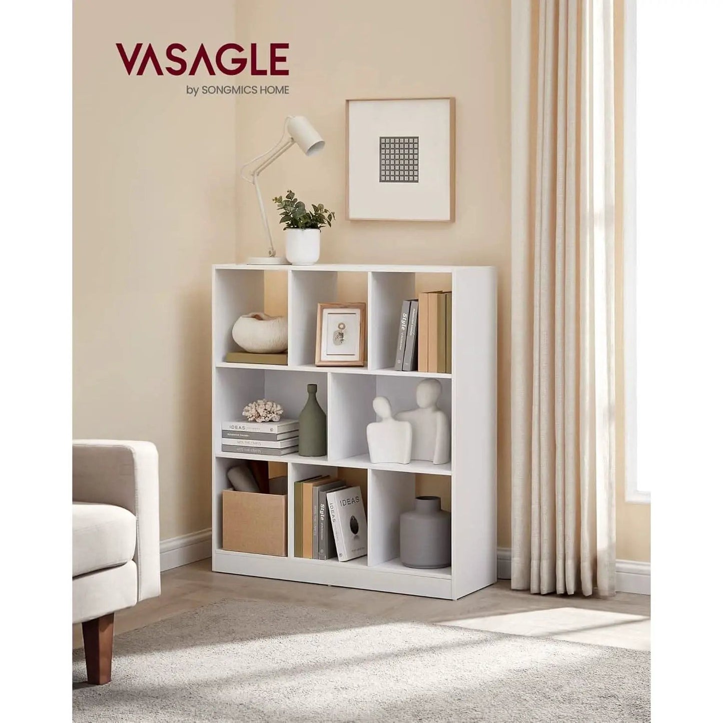 White Bookcase With 8 Open Compartments Freestanding Storage Shelf 11x35.4x39.4 from PriceLows™