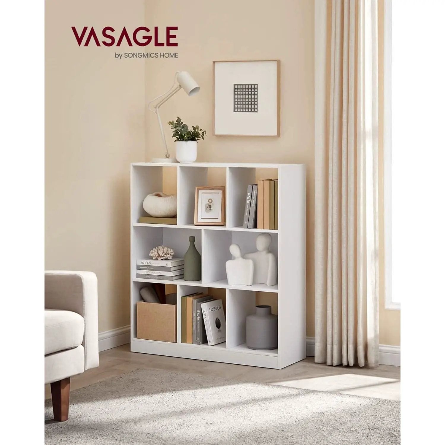 White Bookcase With 8 Open Compartments Freestanding Storage Shelf 11x35.4x39.4 from PriceLows™