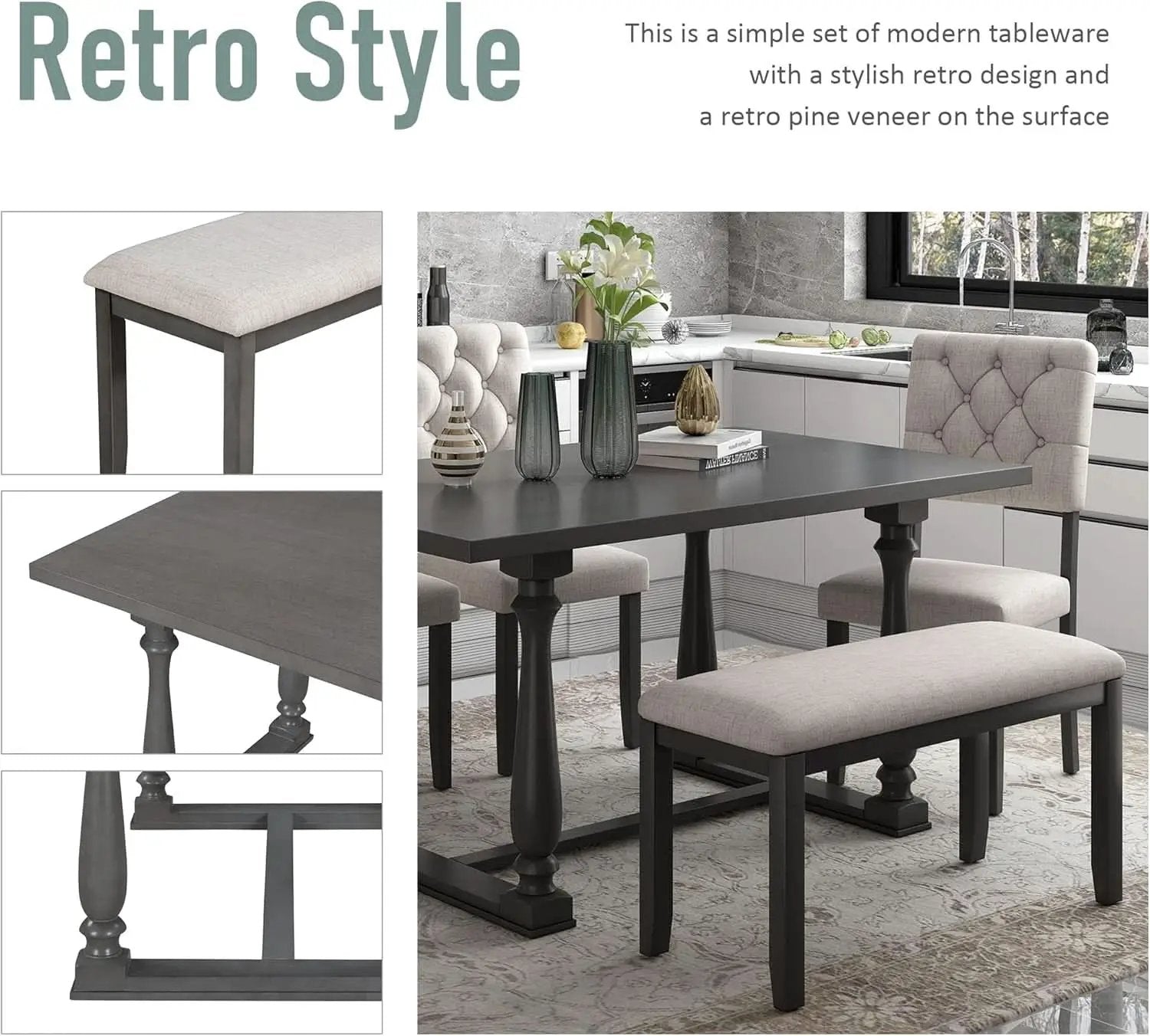 Six Person Premium Solid Wood Dining Table Set Bench from PriceLows™