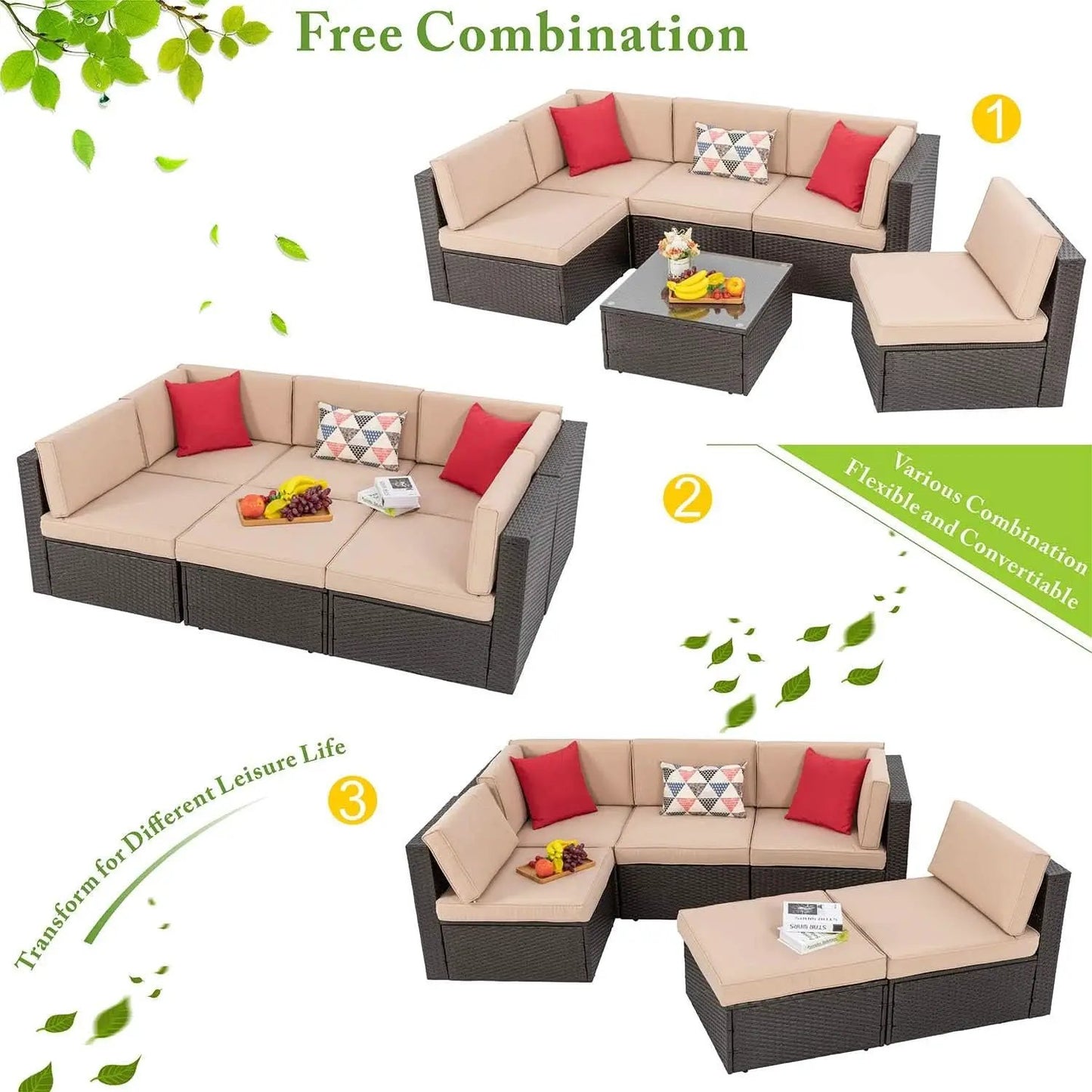 Outdoor Wicker Sectional Sofa Set with Coffee Table from PriceLows™