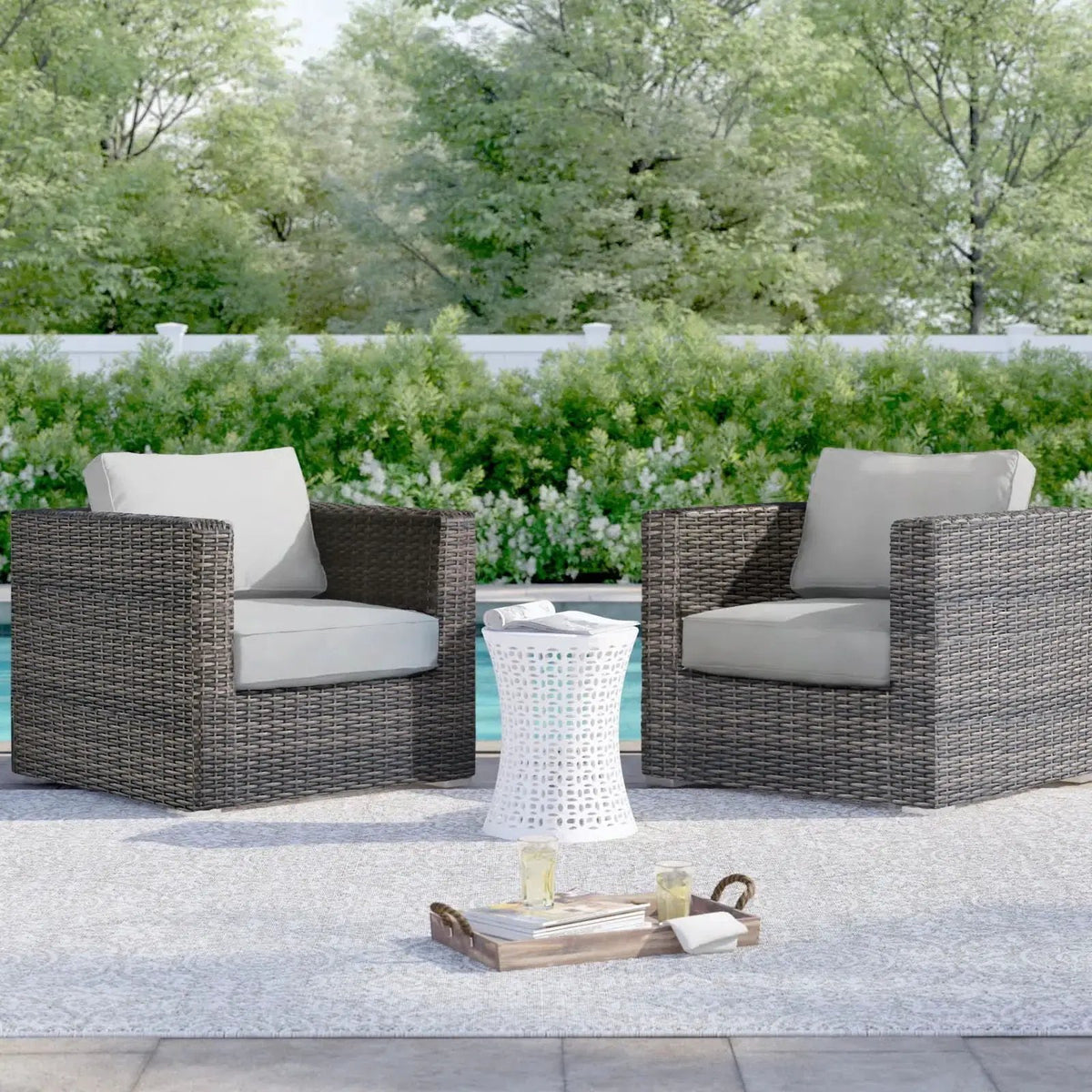 Patio Armchair With Cushions | Four Olefin Cushions | Industrial Accents | Weather-Resistant Build