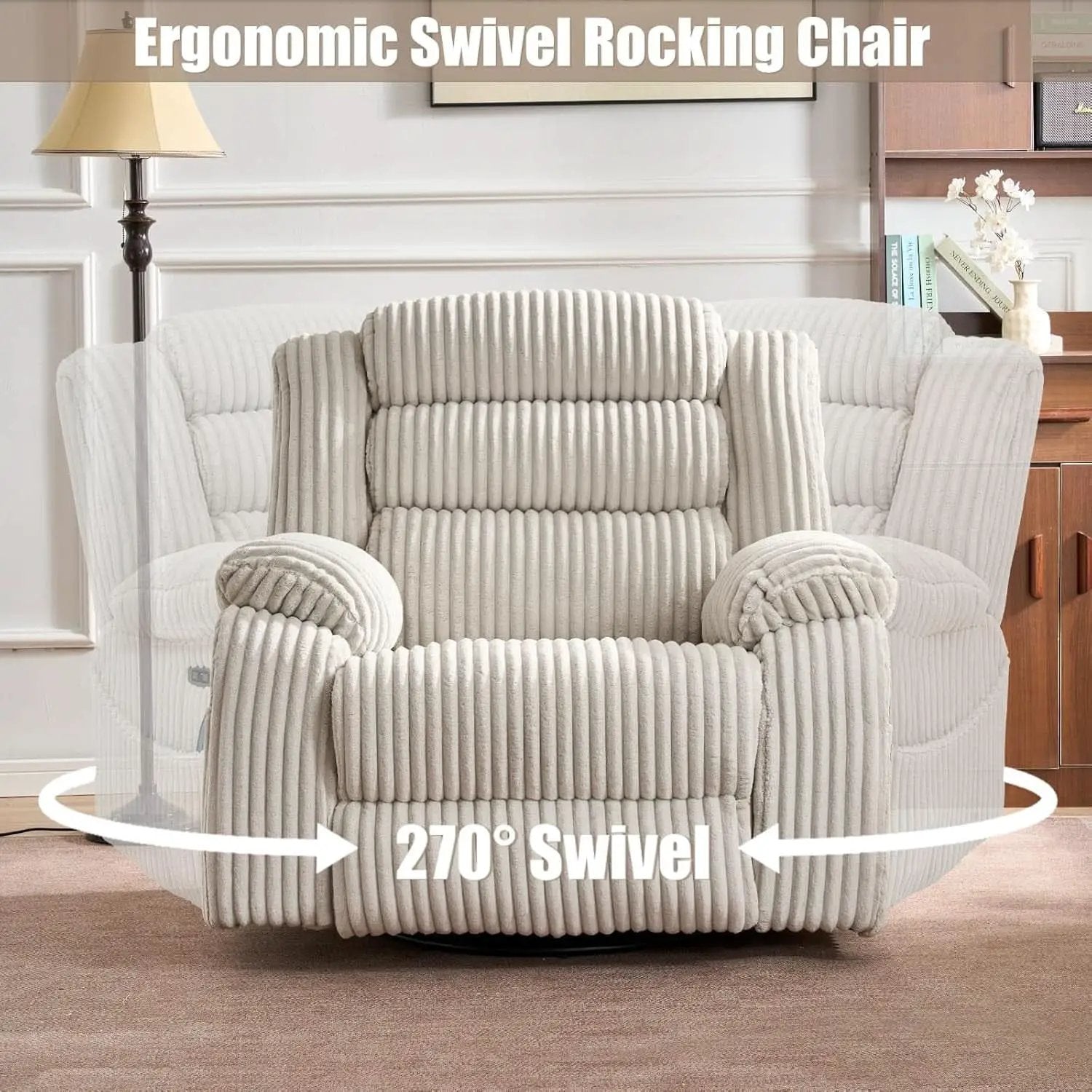 Power Swivel Rocker Recliner Chair With Massage And USB Charging White from PriceLows™