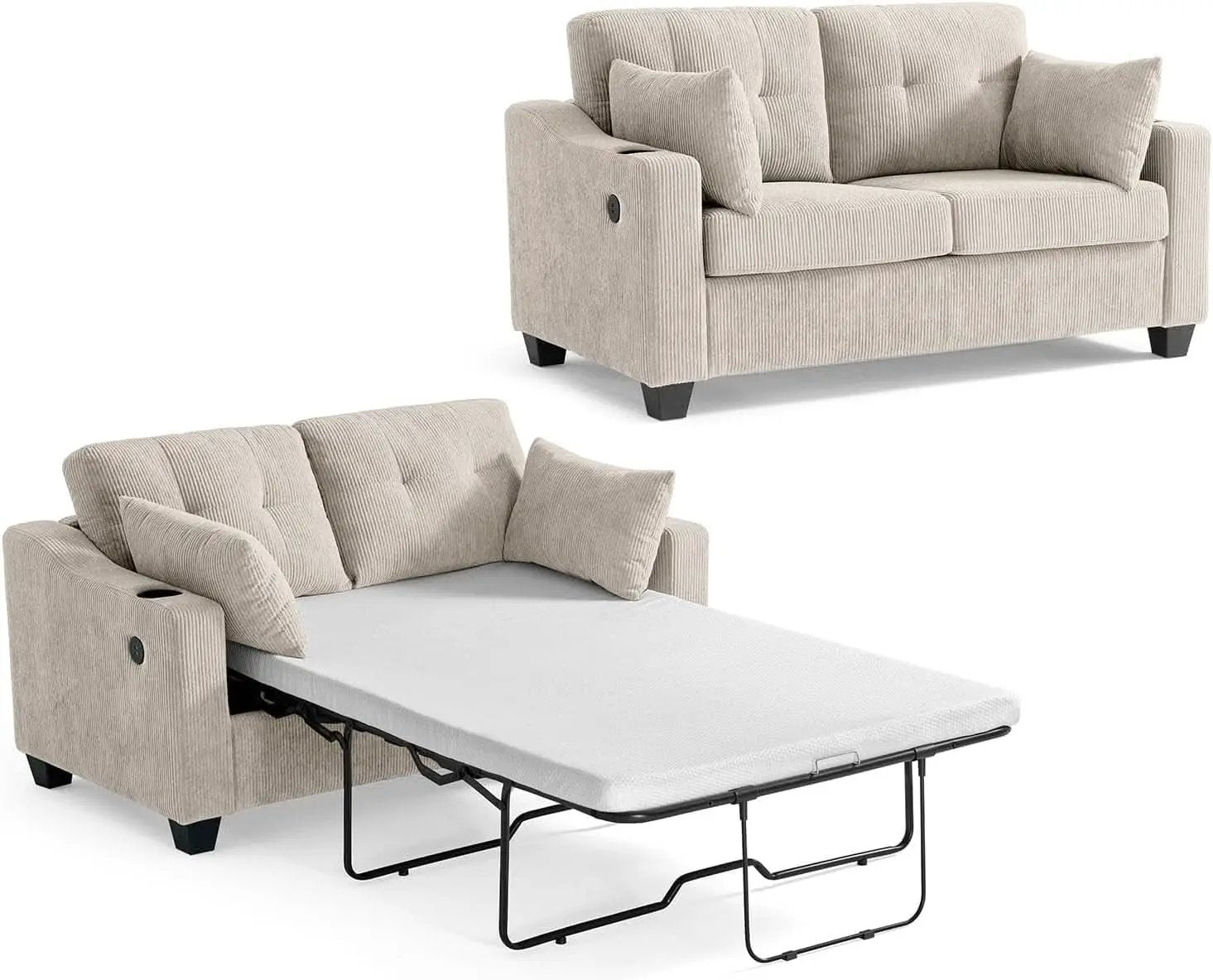 Full Size Corduroy Transformable Sofa Bed USBChargingPort from PriceLows™