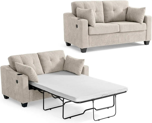 Full Size Corduroy Transformable Sofa Bed USBChargingPort from PriceLows™