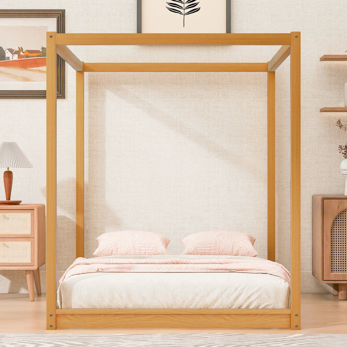 Canopy Platform Bed | Solid Pine Wood | Airflow Slats
