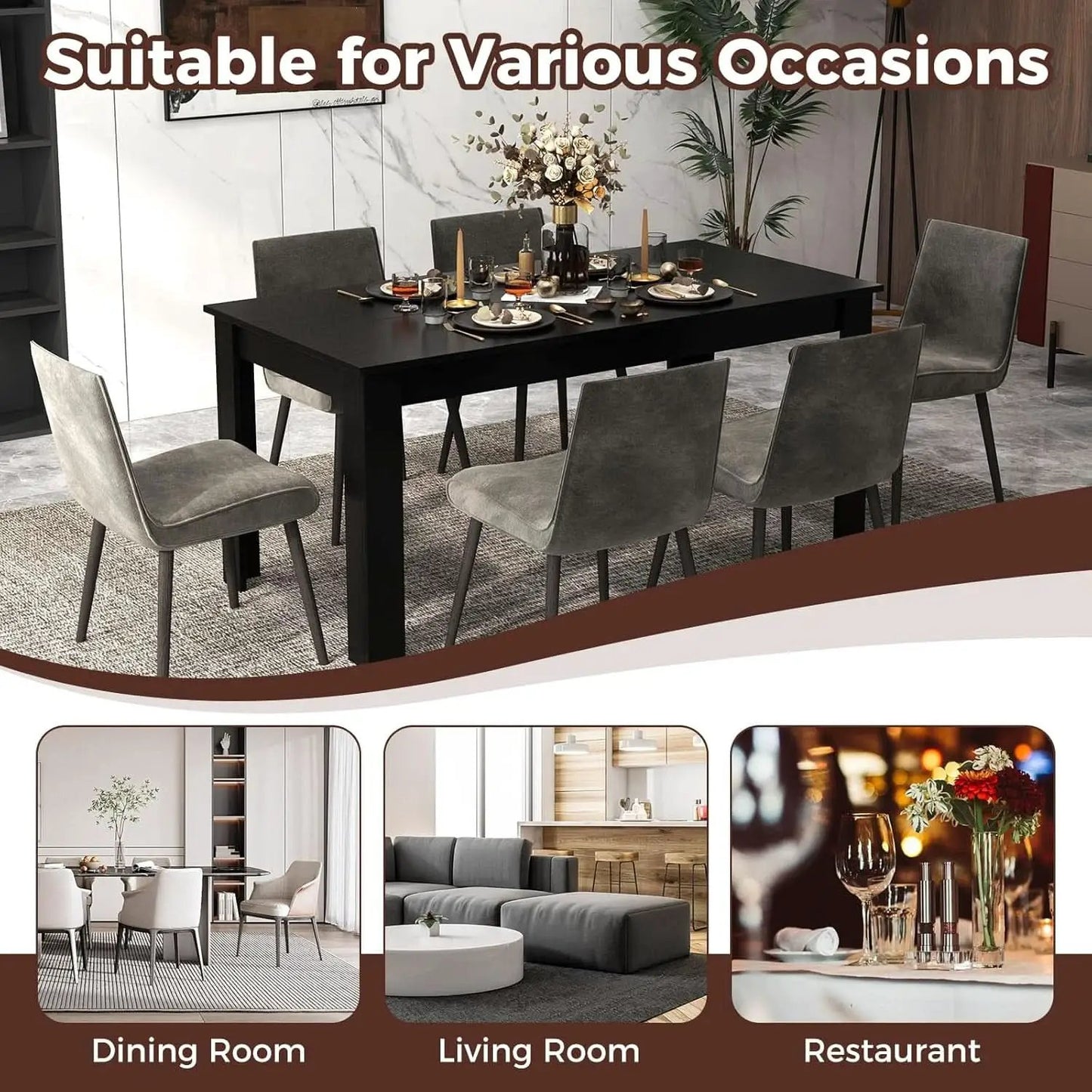 63 Inch Wood Dining Table For Four To Six People Black from PriceLows™