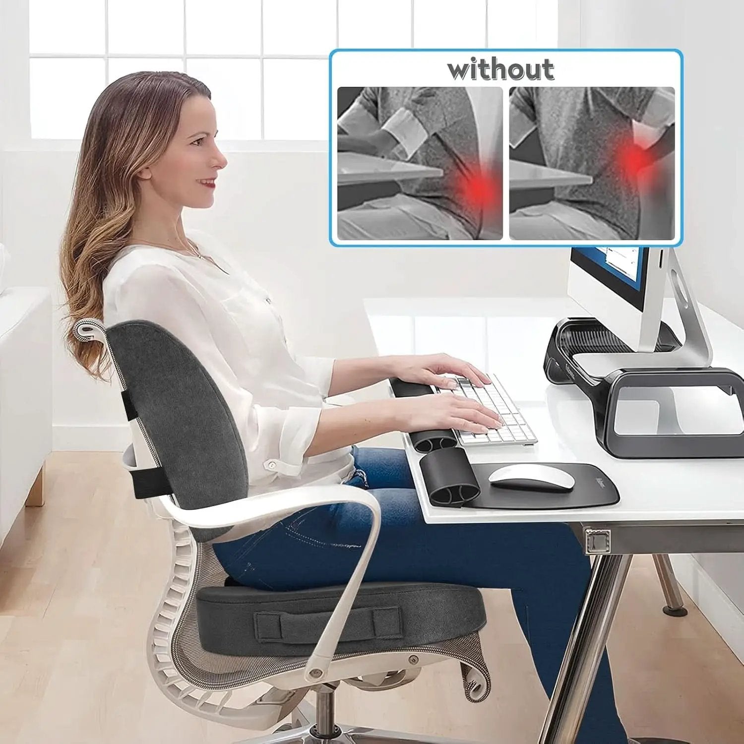 Ergonomic Memory Foam Seat Cushion Grey For Office Chair from PriceLows™