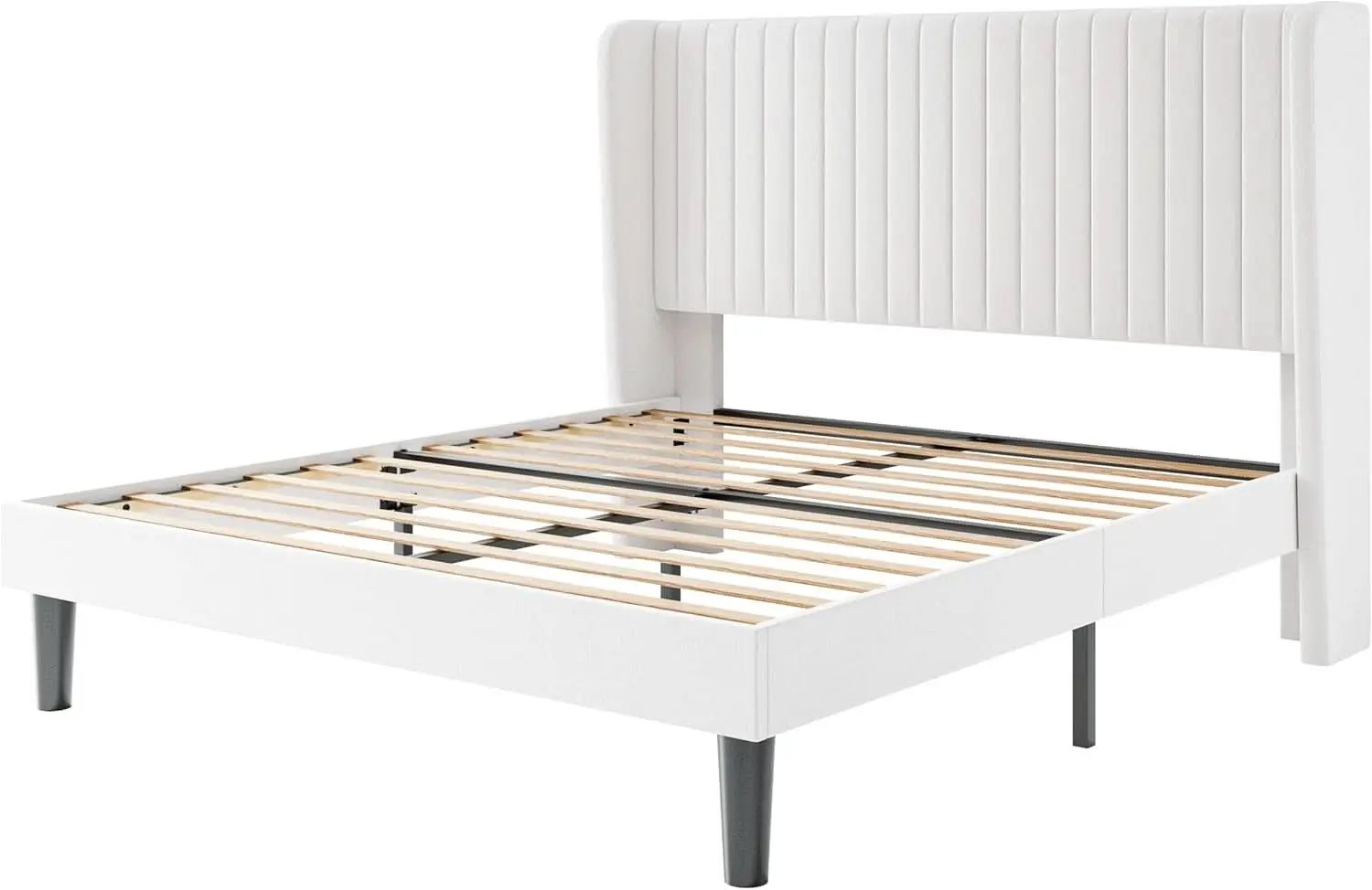 Velvet Upholstered Full Bed Frame With Wingback Headboard from PriceLows™